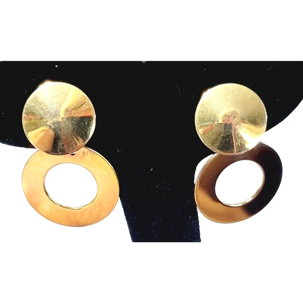 Double Circle‎ Dangle Pierced Earrings, 1.5” Shiny Gold-tone Retro Jewelry gp-4